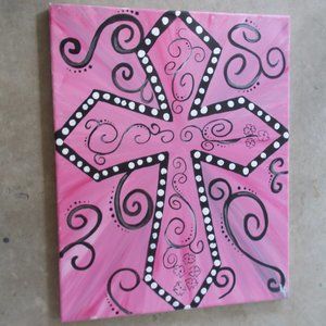 "Pink Cross" acrylic painting, 16"x20"